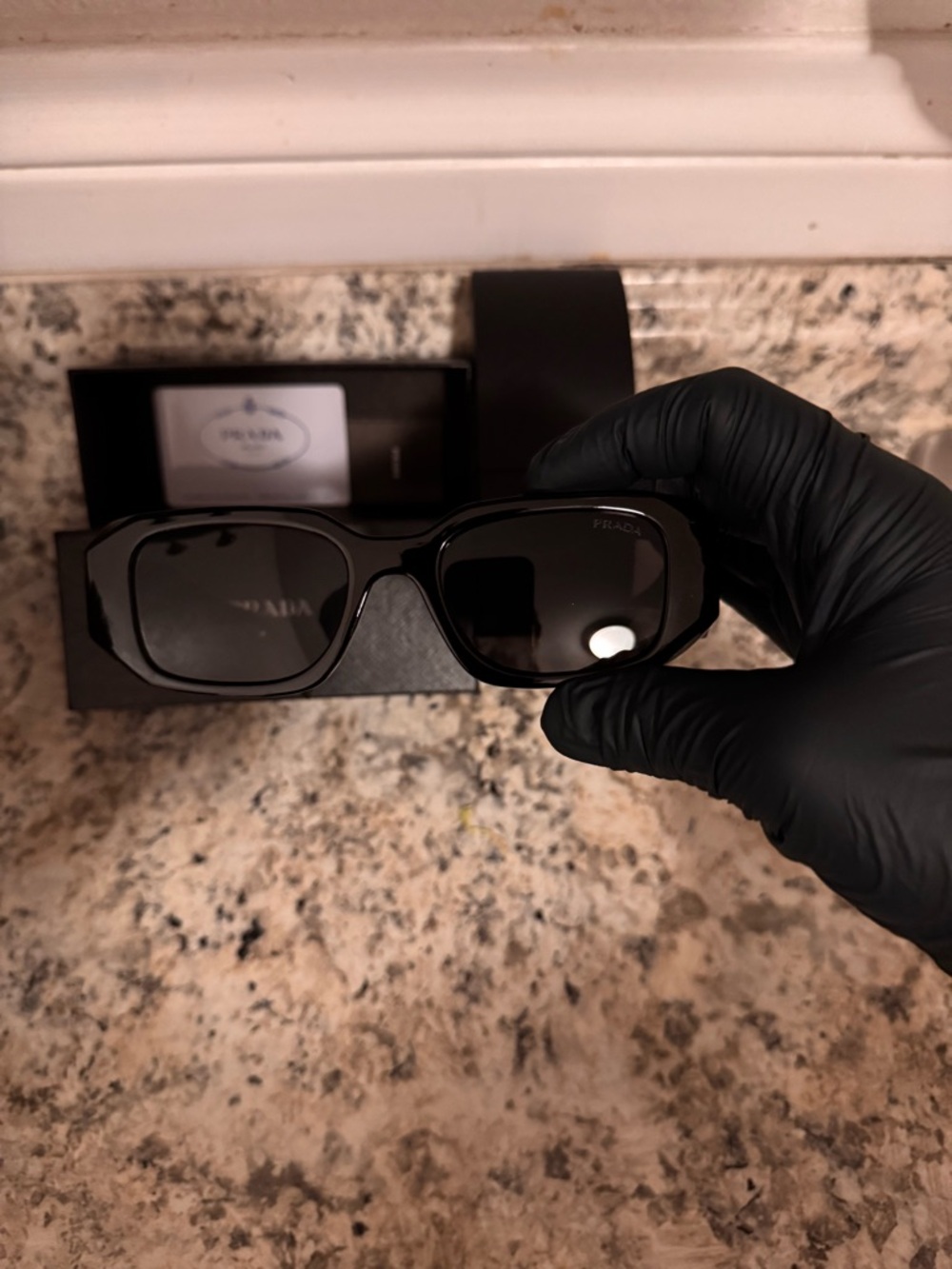 Prada Black Shield Sunglass with White Logo - Picture 3 of 6